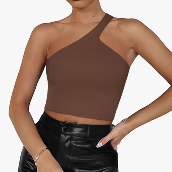 REORIA Brown One Shoulder Sleeveless Tank Top Double Lined Size Medium - Picture 1 of 6